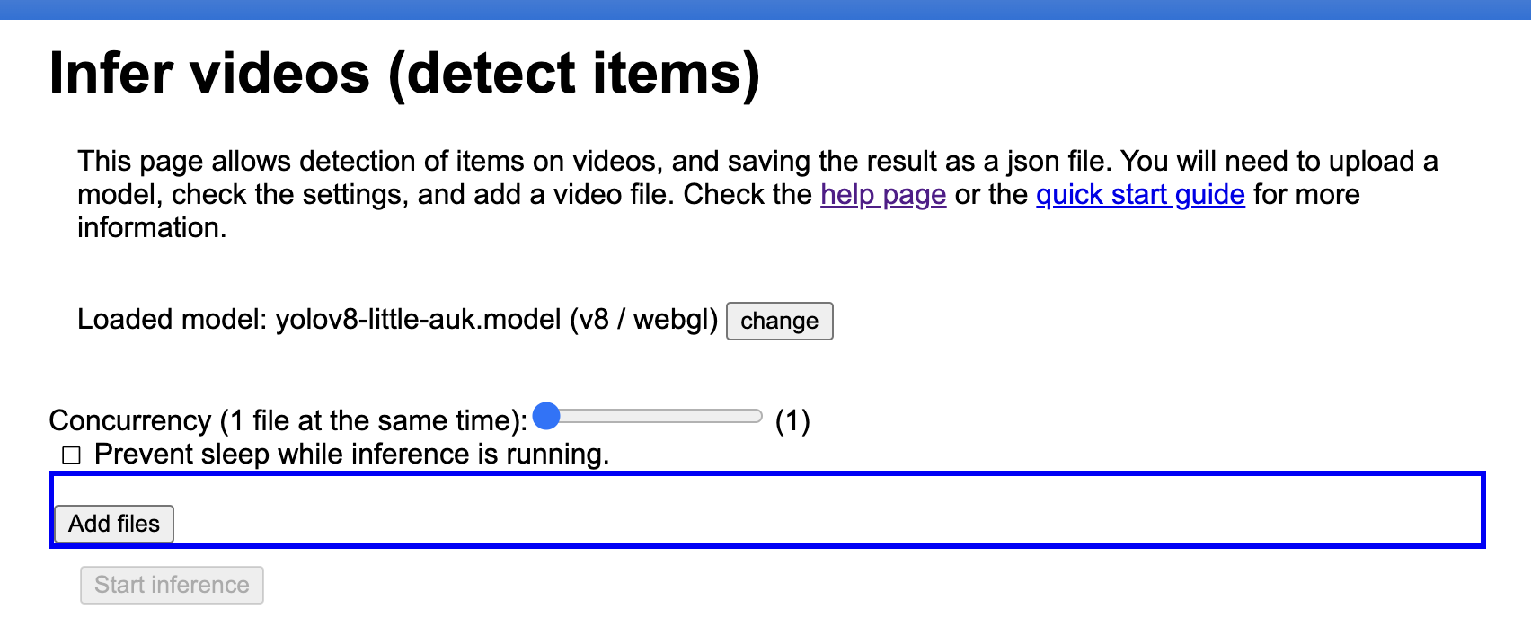 infer page with model loaded