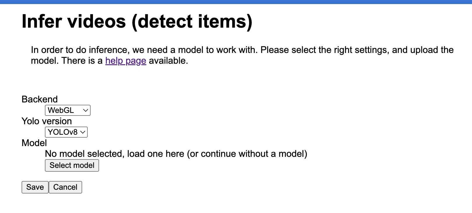 infer model settings page