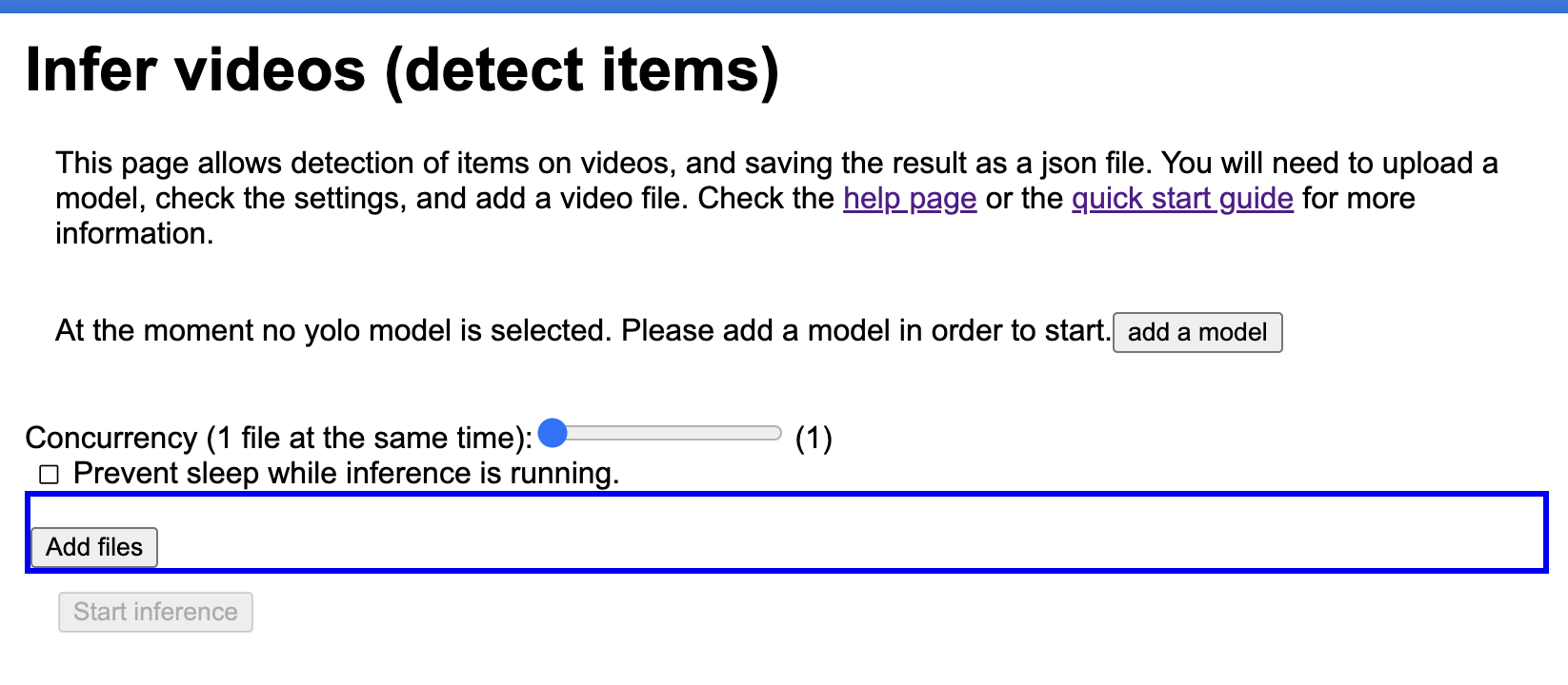 infer page with no model loaded